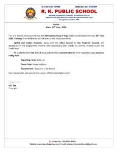 Notice 20.06.2026 International Day for Yoga