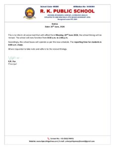 Notice for Change in School Timing